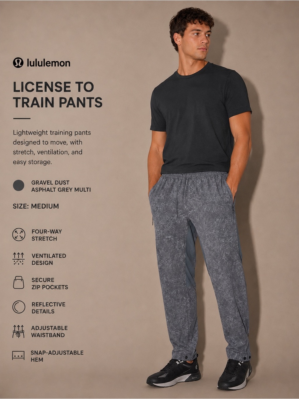 Lululemon License to Train Pants Gravel Dust Asphalt Grey Multi Medium